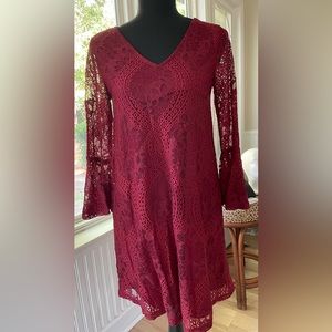 G Collection long sleeve merlot color lacy dress size SP